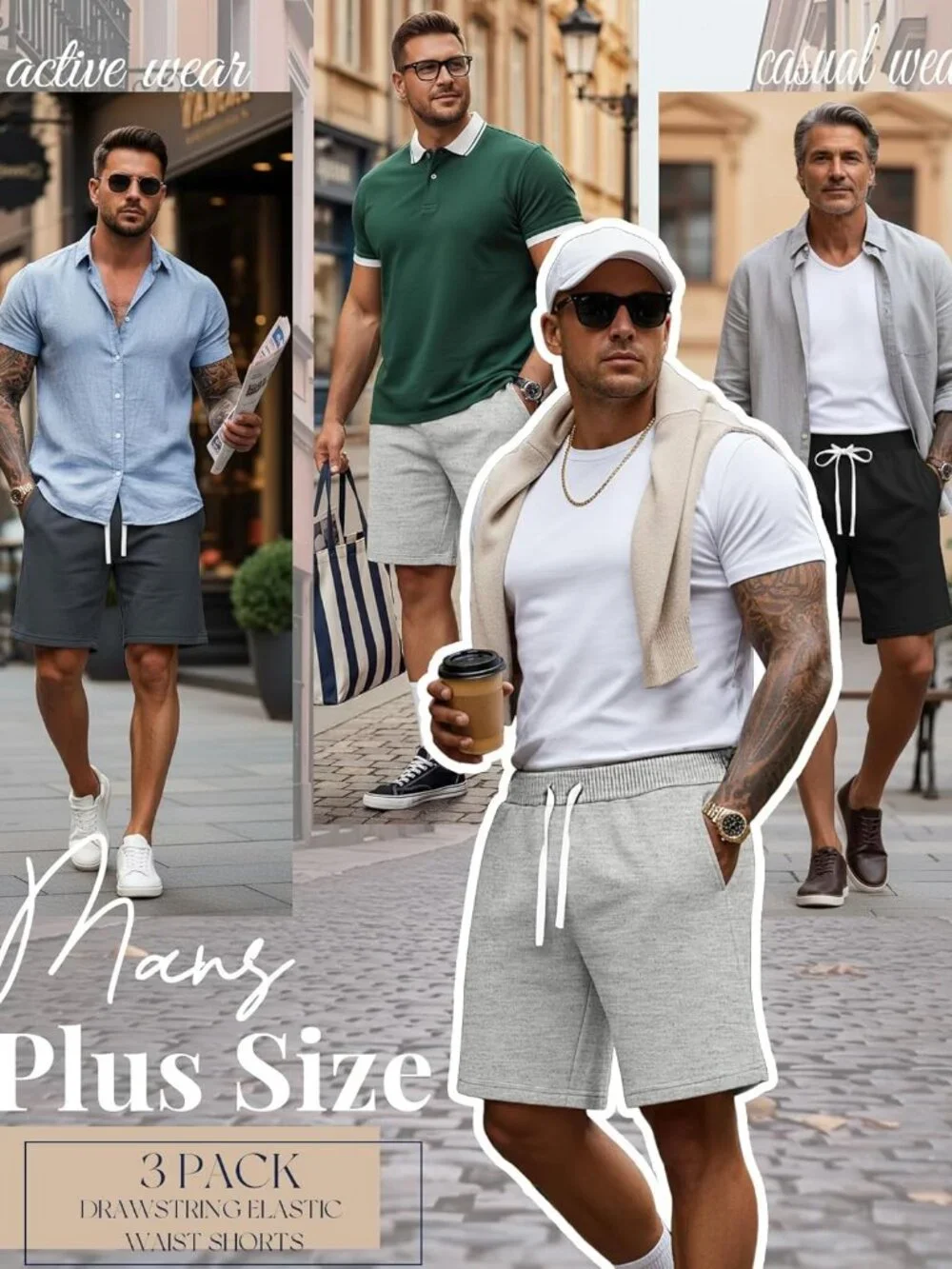 3 Pack Big and Tall Men's Sweat Shorts 9'' Plus Size Bermuda Drawstring Elastic - Picture 5 of 5